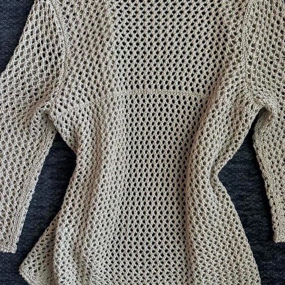Vintage Chico's taupe metallic crochet knit open cardigan - Picture 6 of 7